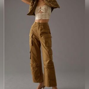 Molly King X Bayse Wide Leg Cargo Pants Khaki Utility Pocket Zipper Detail Cropp